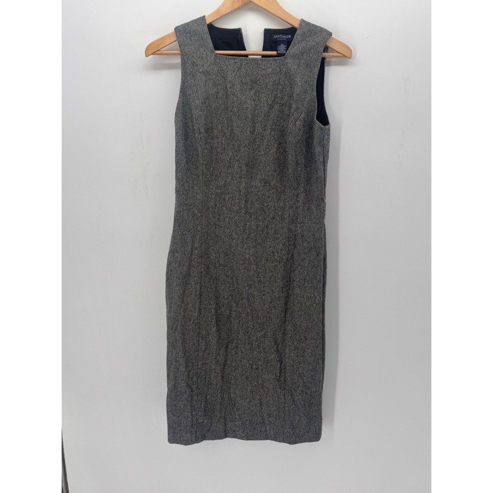 Ann Taylor Stretch Dress Women Size 4 Grey Wool blend A-line Knee Length